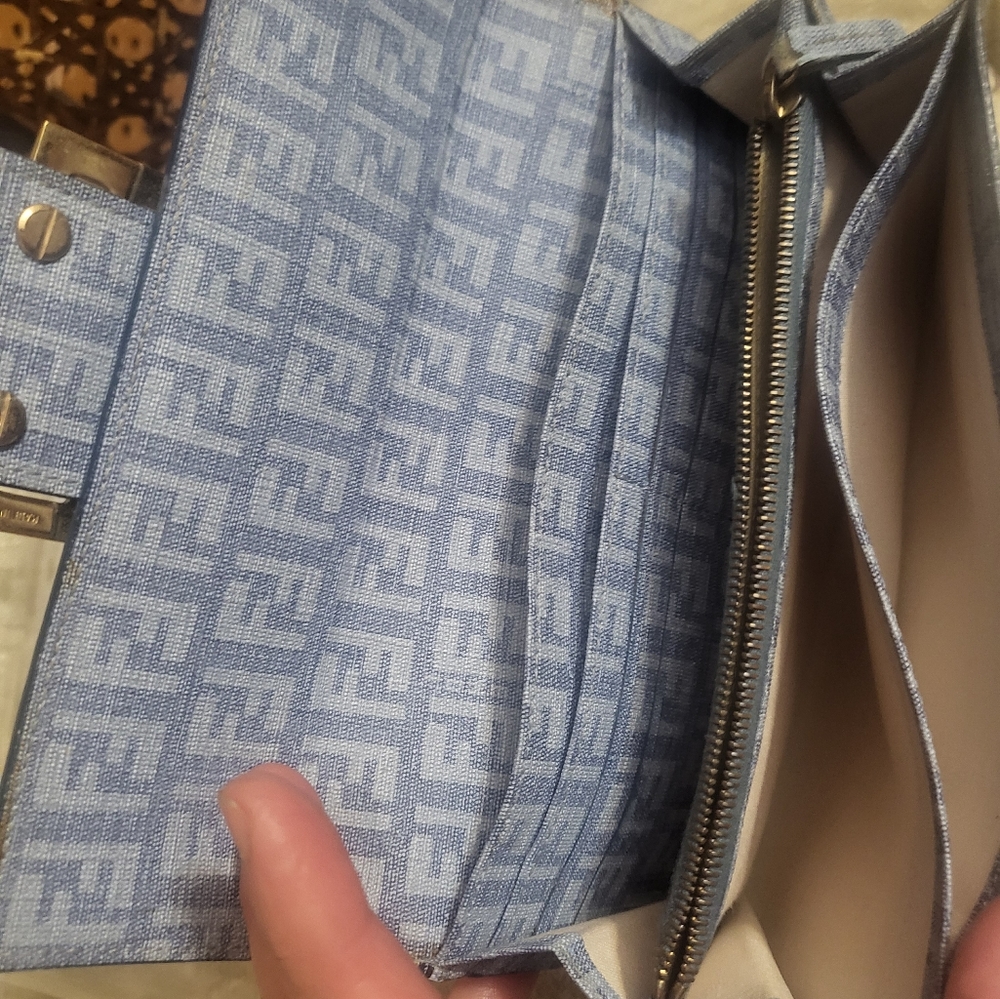 (SOLD)Authentic Fendi Blue laminated denim mono long wallet. - Picture 5 of 11